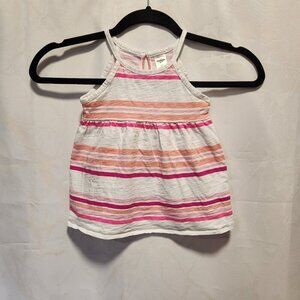 OshKosh Bigosh Tank Top Girls 3T Striped Pink/White Band Neckline Button Closure